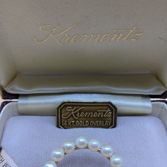Antique Krementz 14K gold overlay 16 freshwater pearl brooch with original box - Picture 7 of 7